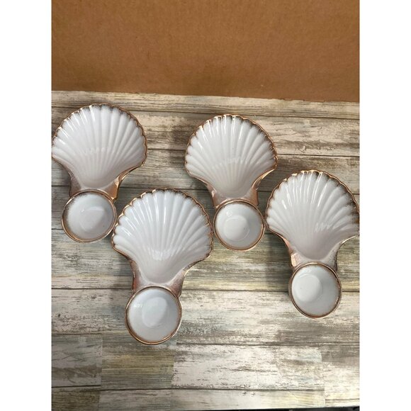 4 X Vintage Arnart 5th Ave Shell Seafood Plates w/ Sauce Cup – Hand Painted MCM - Picture 2 of 13